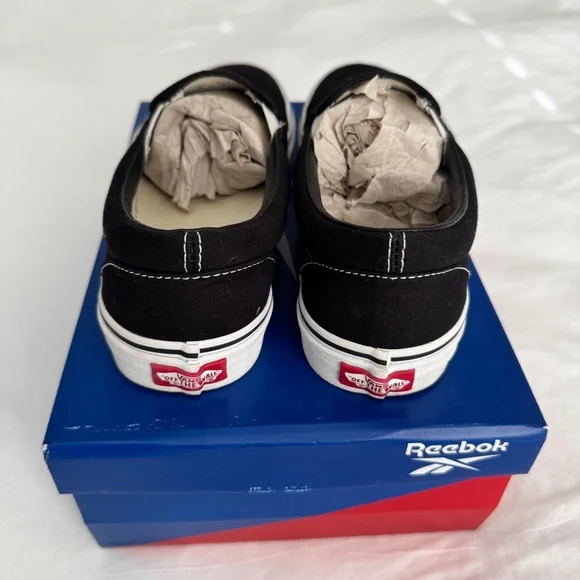 Vans Black and White Slip-On Loafers with Elastic Panels - Picture 3 of 5